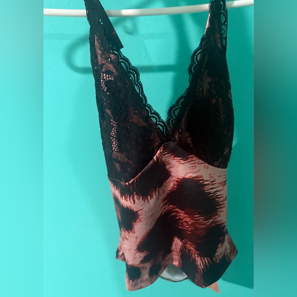 Lace and Animal Print Halter Top